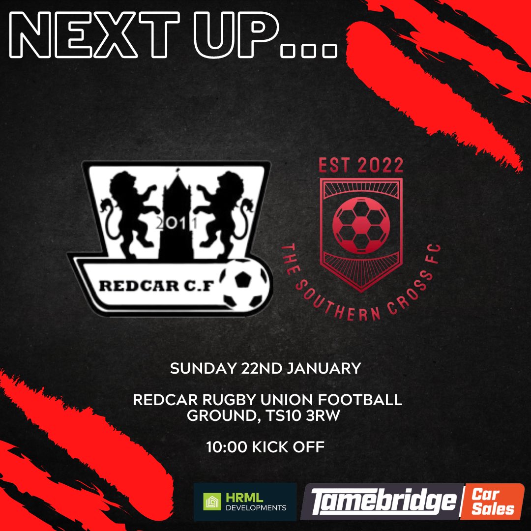 🚨NEXT MATCH🚨

🆚 Redcar CF
🗓 Sunday 22nd January
⏰ 10:00am Kick Off  
📍 Redcar Rugby Union Football Ground, TS10 3RW 

<a href="/langbaurgh/">Manjaros Langbaurgh League</a> 
#SCFC⚽️

#TameBridgeCarSales #HRMLDevelopments