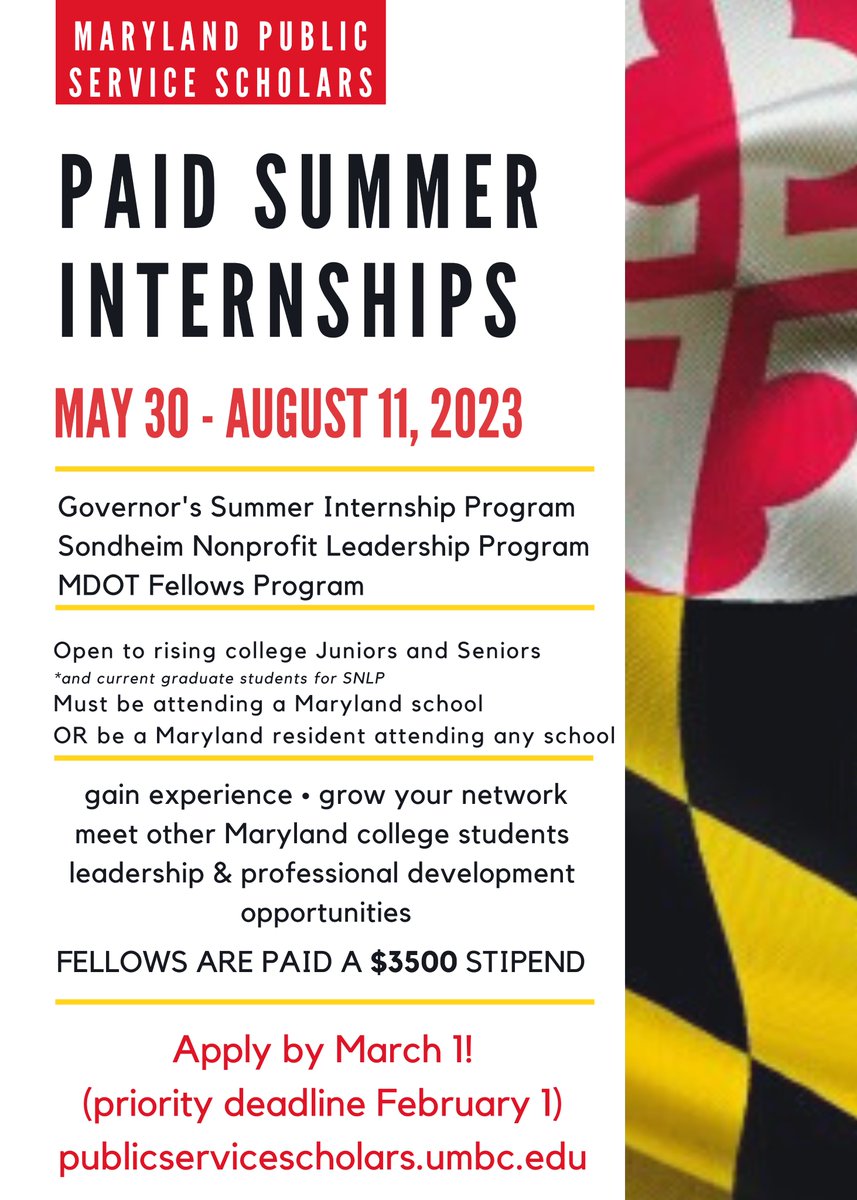 Hey hounds! Looking for a PAID summer internship? Look no further, the Maryland Public Service Scholar have multiple opportunities available! Applications are open now!