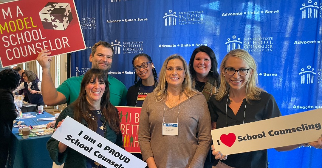 SCWS1's tweet image. The SCWS Counseling Team and members of our administration are in Hilton Head at the #PSSCA Conference. They are learning new skills to help support our students! Did you know that our Executive Director, Mrs. Dunbar and Principal, Mrs. Adams, are certified counselors too!