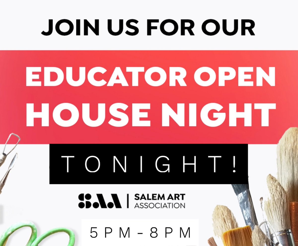 TONIGHT! Join us for our Educator Open House! Join us between 5-8pm, meet the SAA Education Department and learn more about our programs (which include Artists-in-Schools, Art & History Field Trips, and Art Boxes!)

600 Mission St SE Salem, OR .

#salemoregon #salemoregonlife