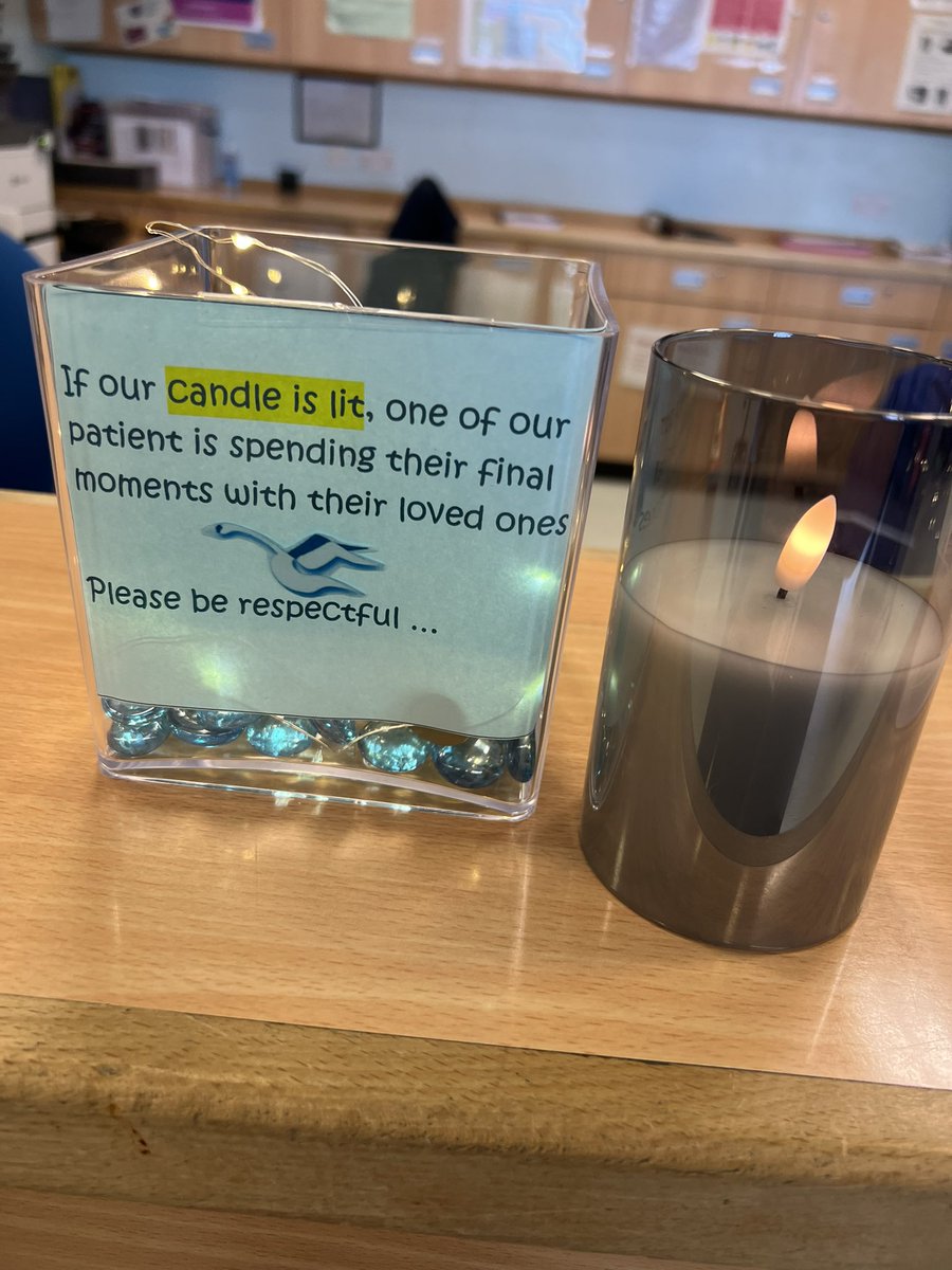 Today we launched the EOL candle …as a neutral way of identifying patients who transitioned to comfort care .The candle encourage staff members to modify their words, silence themselves, and reflect….it can be perceived as a symbol of tranquility &amp; respect too ❤️