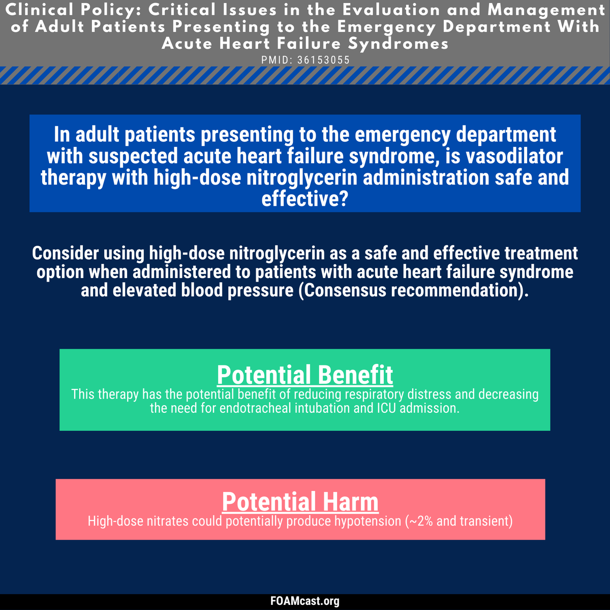 FOAMpodcast's tweet photo. New podcast on @ACEPNow clinical policy on acute heart failure with extra special emphasis on high-dose nitrates and more of a dive into the literature on that
Show notes/references: https://t.co/xSNPeI0UBg
Podcast: https://t.co/3kTiq5lTMU (&amp; spotify etc) https://t.co/DgE00ZEAWX