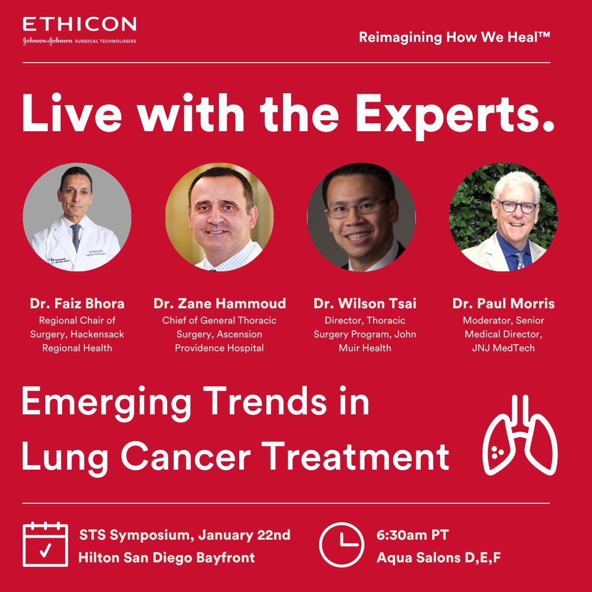 jjmt_surgery's tweet image. Hi, @STS_CTsurgery! 👋 We&apos;re pumped to be in San Diego this weekend for #STS2023. Check out our Ethicon booth &amp;amp; live roundtable discussion on emerging trends in lung cancer diagnosis and treatment. bit.ly/3kqKz6V