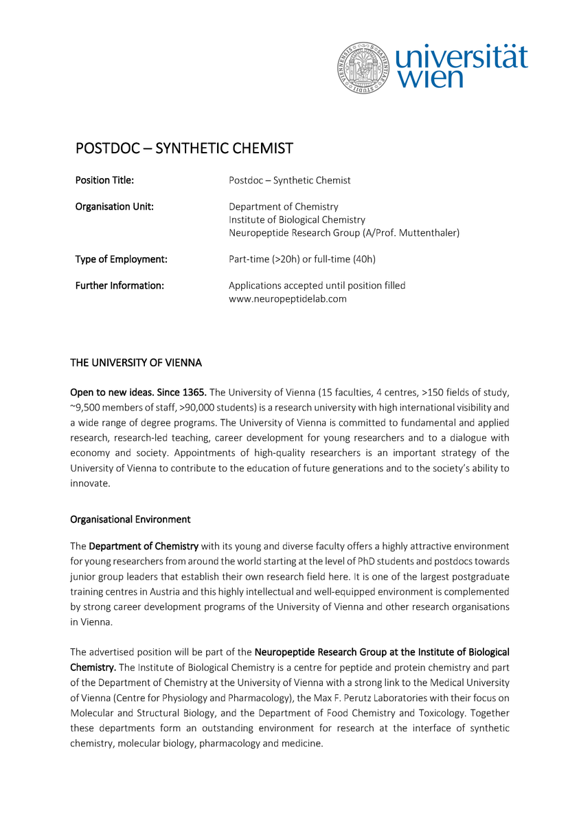 PeptArchitects's tweet photo. PostDoc position in – Synthetic chemistry #jobs #organicchemistry #processchemistry #synthesis #vienna #FFG #postdocposition #postdoc https://t.co/GtdohpffoL