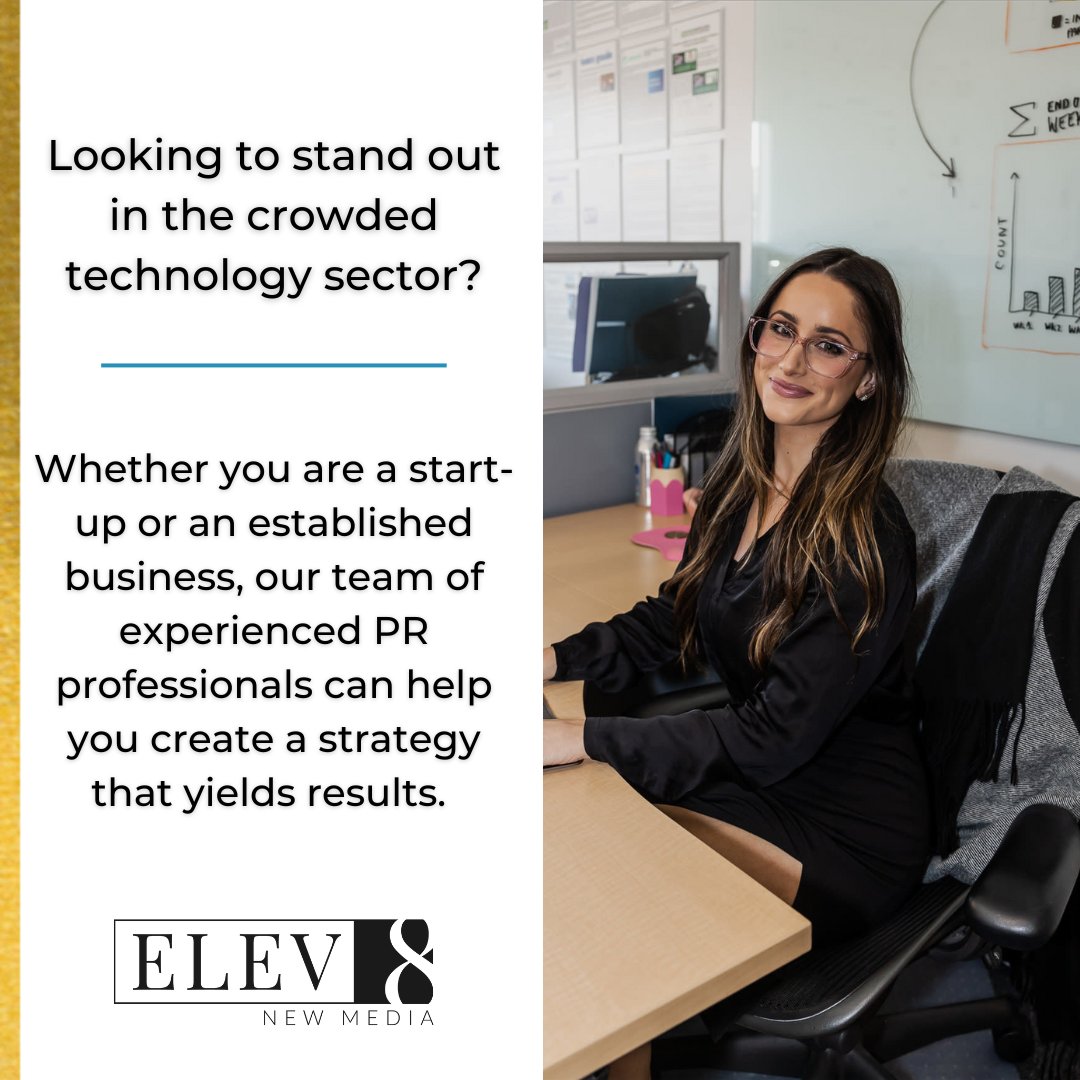 Elev8NewMedia's tweet photo. Whether you are a start-up or an established business, Elev8 New Media's team of experienced #publicrelations professionals can help give your #technology company the exposure it needs to stand out by creating a #PR strategy that yields results.
#TechComms #MediaRelations https://t.co/wIQnGDPjdk