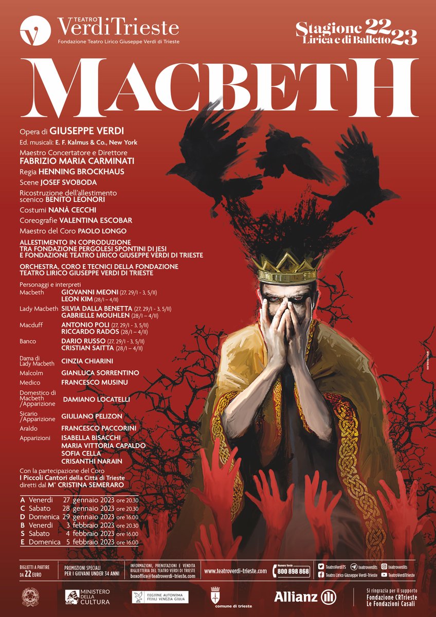 Torna a Trieste dopo dieci anni lo storico allestimento di Macbeth del celebrato regista tedesco Henning Brockhaus, oggi vero classico della regia operistica non affidato ad assistenti, bensì allo stesso Brockhaus al lavoro in città da settimane.