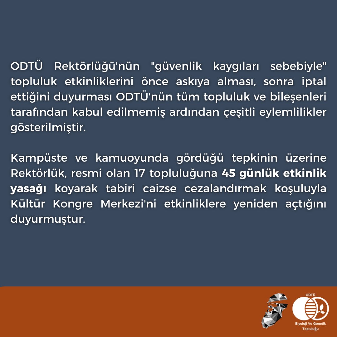 OdtuAkek's tweet photo. 17. Aykut Kence Evrim Konferansı Organizasyon Ekibi olarak, Orta Doğu Teknik Üniversitesi Rektörlüğü'nün güncel kararıyla ilgili duyurumuzdur. 

#AKEK17 #AKEC17 #ODTU #METU https://t.co/1LJJkg8Loq