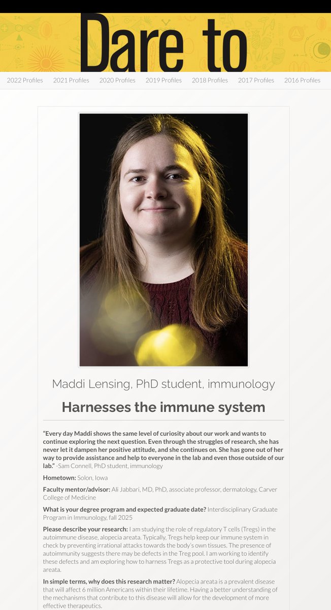 UIImmunology's tweet photo. Congratulations to Jordan and Maddi, for being recognized in Dare to Discover campaign of the University of Iowa @uiowa The Dare to Discover campaign showcases researchers, scholars, and creators from across the University of Iowa 
https://t.co/Dmn3rsbwRC
https://t.co/WrE4czrsOK https://t.co/SBVAjPHMPR
