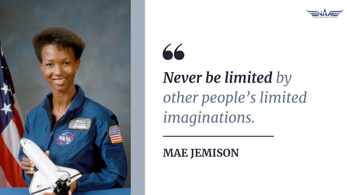 NatlAero's tweet image. #MondayMotivation

Dr. Mae Jemison made history on September 12, 1992 when she became the first African-American woman to travel to space. #BlackHistoryMonth