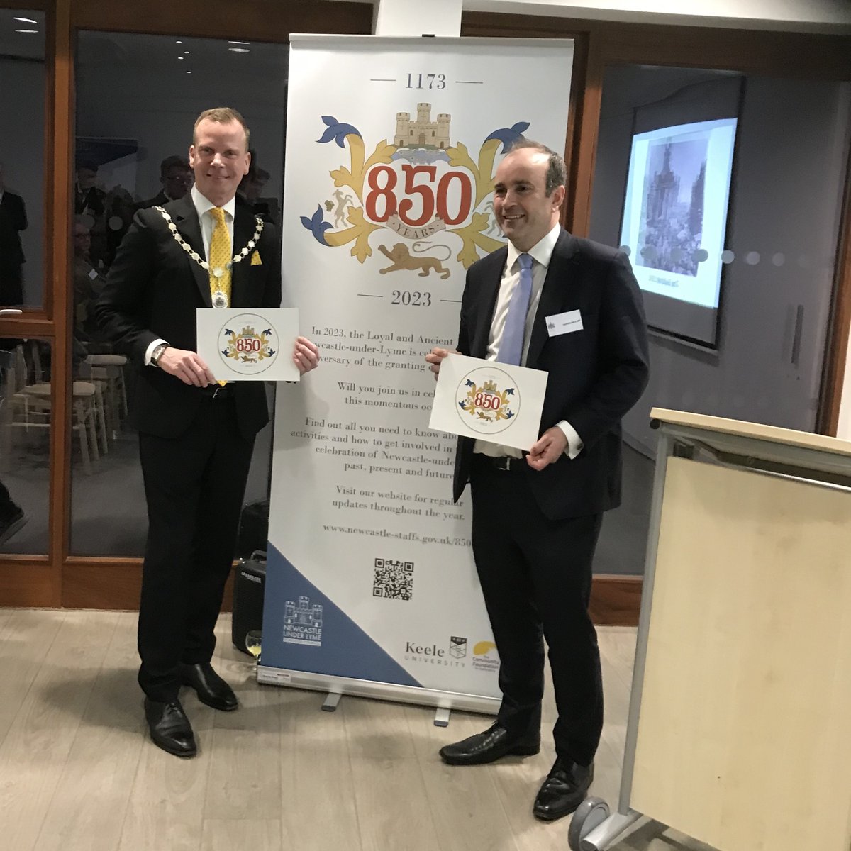 5D_Stoke's tweet photo. Honoured to be a guest at evening event to inaugurate celebrations of the 850th anniversary of the founding of the Borough of #newcastleunderlyme. Amazing to see real charters of 1235, 1251, 1281, 1344 &amp; 1590 (the first, from 1173, got lost in the last 850 yrs😀) @BramptonMuseum https://t.co/1u0F7H8Hns