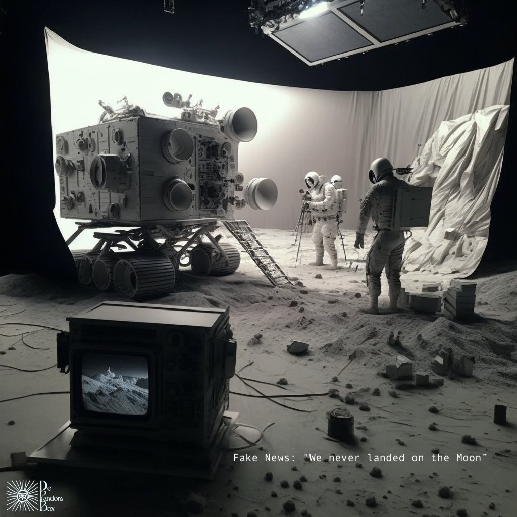 Fake news: "We never landed on the moon" 🌗  

50 years after we landed on the moon, people still discuss conspiracy claims online, on TV, and around the dinner table.  

🧵 A Thread
#midjourneyAi #misinformation #fake