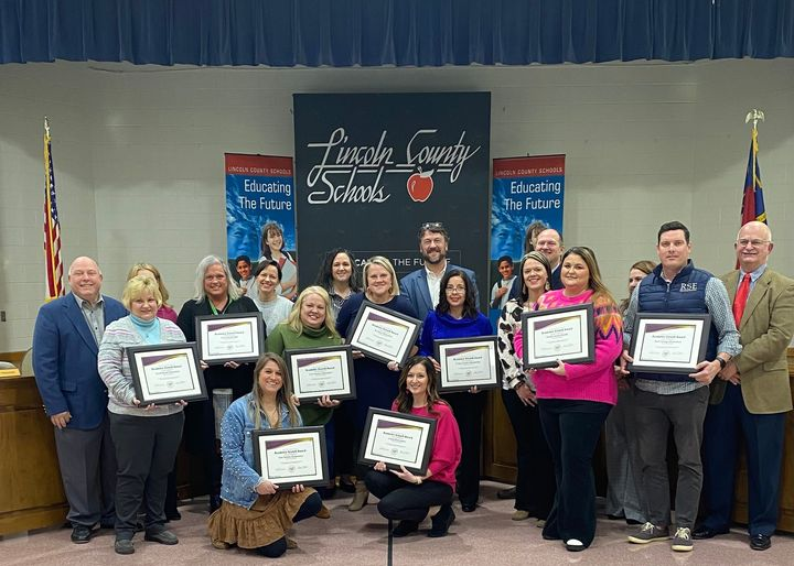 NC_LCS's tweet photo. LCS recognized schools at January BOE meeting that met Academic Growth from the 2021-2022 school yr. Way to go to the following:
@GeMassey  @EHmustangs Iron Station ES
@NorthBrookElem 
@NorthLincolnMS @springs_rock  @SRayLowderElem  
@stjames_elem 
@Union_Owls 
#intentional https://t.co/kmqJkSPY1d