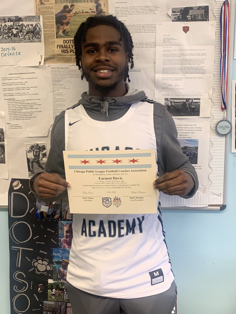 Congratulations to Blue North All-Conference Selection 23’ QB Earnest Davis(<a href="/ejdavis_9/">Earnest (Ej)Davis ⁹</a>)

#CAFOOTBALL

<a href="/mikeclarkpreps/">MikeClarkPreps</a> <a href="/michaelsobrien/">Michael O'Brien</a> <a href="/EDGYTIM/">Timothy “EDGYTIM” OHalloran</a> <a href="/Bryan_Ault/">Bryan Ault - Midwest Scout</a> @Rivals_Clint @hsfbscout <a href="/PrepRedzoneIL/">Prep Redzone Illinois</a> <a href="/dclay1889/">DuShawn West</a> <a href="/CPLFCA/">Chicago Public League Football Coaches Association</a> <a href="/CPLAthletics/">Chicago Public League Athletics</a> <a href="/suntimes_preps/">Sun-Times Preps</a> <a href="/IHSFCA1/">IHSFCA</a>