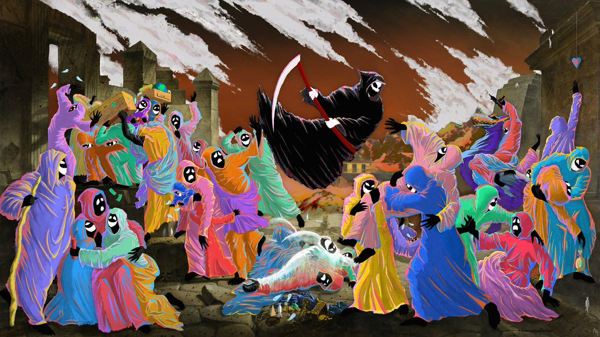 AOTMgallery's tweet photo. Other World is known for his illustrations that reimagine classic Renaissance paintings with completely different story lines, through dark themes combined with vibrant pops of color. 

We recently sat down with @otherworld_xx for an interview to discuss... https://t.co/DF490oIUOR