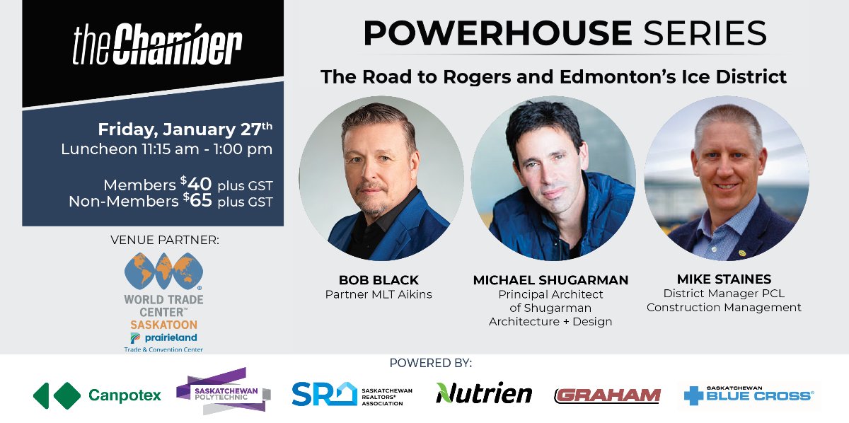 PowerHouse Series: The Road to Rogers and Edmonton's Ice District
Register here:  ow.ly/9NOW50M1yzA

<a href="/Canpotex/">Canpotex</a> <a href="/SaskPolytechnic/">SaskPolytechnic</a> <a href="/SaskREALTORS/">Saskatchewan REALTORS® Association</a> <a href="/NutrienLTD/">Nutrien</a> <a href="/GrahamBuilds/">Graham Construction</a> <a href="/SKBlueCross/">Saskatchewan Blue Cross</a> @MLTAikins  <a href="/PCLConstruction/">PCLConstruction</a>