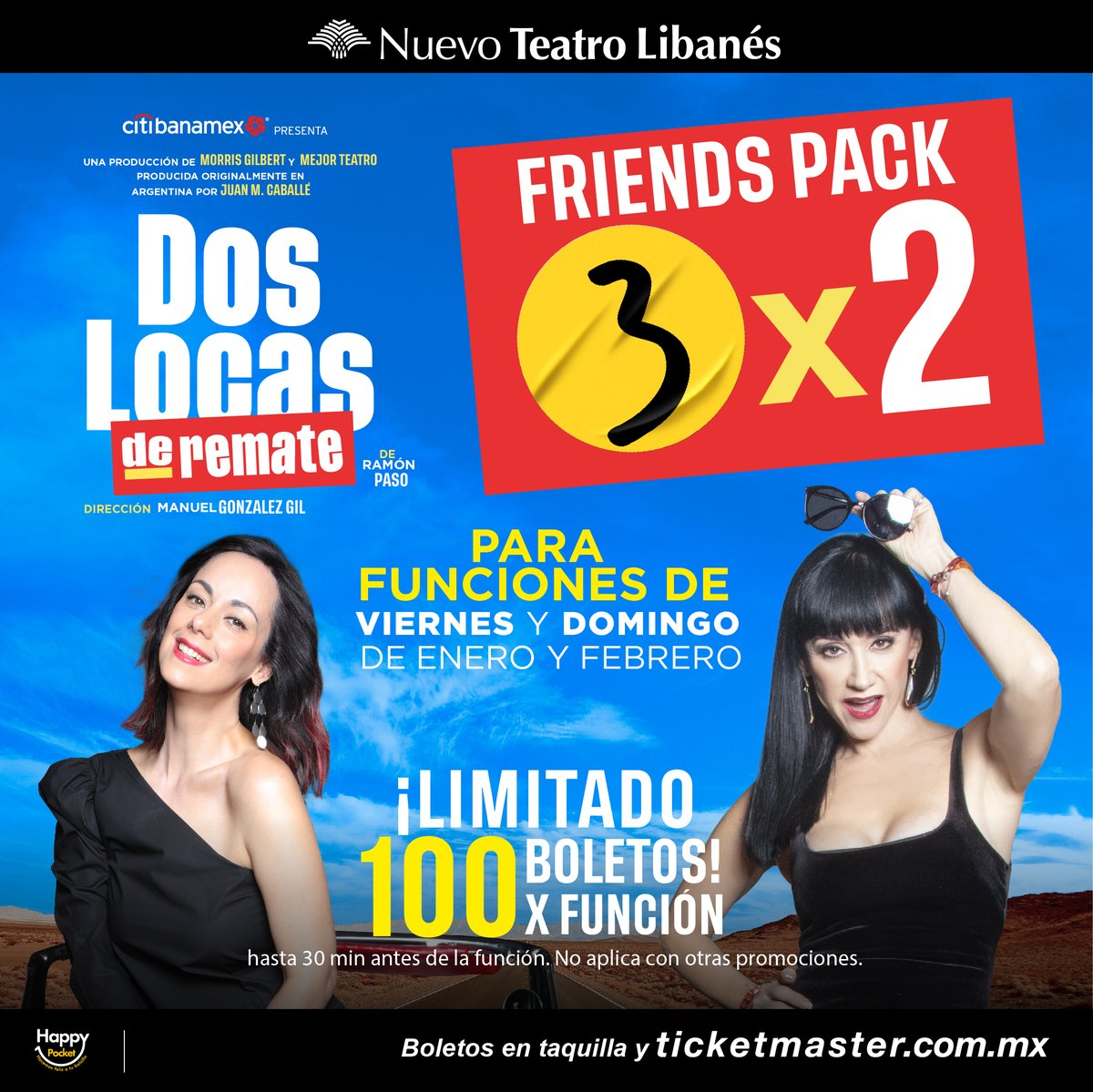 mejorteatro's tweet photo. ¡No olvides que este fin de semana @SusanaZabaleta y @gadelagarza te esperan en @DosLocasMex en el Nuevo Teatro Libanés 👠!
🎁 #FriendsPack
✅ 3 boletos al costo de 2
🚨 Solo para Vie. y Dom.
🎟️ https://t.co/9yh1EthBeR https://t.co/VAr0jRoKA4