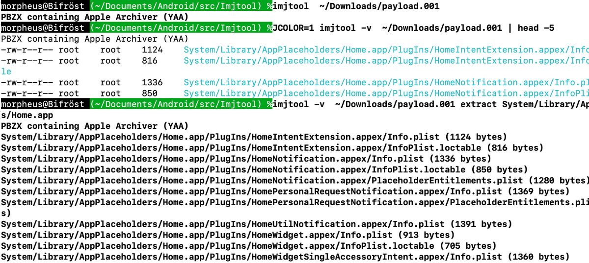 Morpheus______'s tweet image. #Imjtool 2.0 β3 inches further towards portable, #Android Universal #image unpacking with PBZX/YAA (AAPL #iOS/#macOS #OTA) now built-in (my code from newosxbook.com/articles/OTA9.…) along with tested ZIP, BZ2, LZ4, XZ, and (highly experimental) .7z support.
newAndroidBook.com/tools/imjtool.…