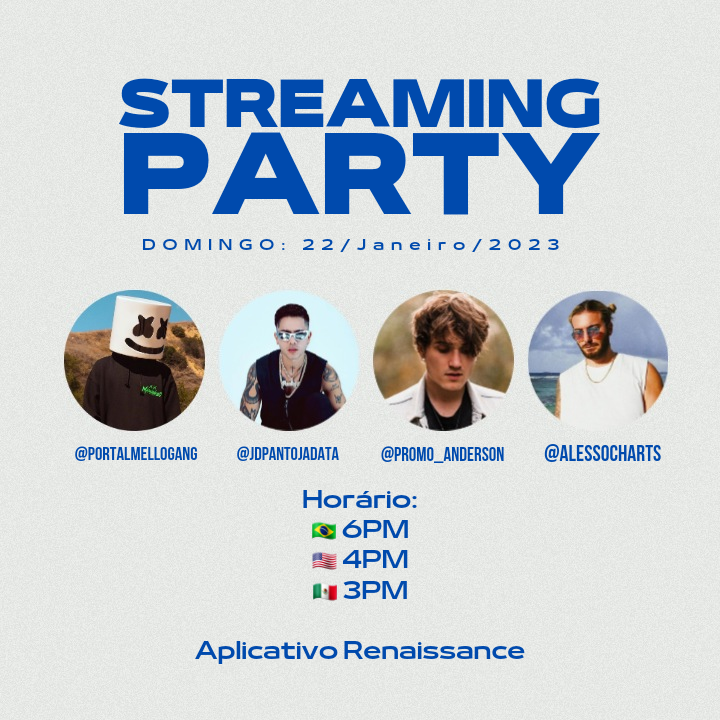 AlessoCharts's tweet photo. Streaming Party via the Renaissance app (@renaissanceapp) on Sunday.

Schedule available on Banner.

Portals:
@AlessoCharts 
@portalmellogang // @mellocharts
@JDPantojaData
@promo_anderson https://t.co/2OuNhxuccC