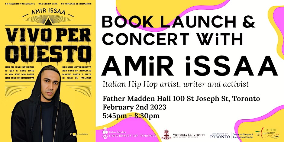 Amir Issaa is an author, activist and major hip-hop star in Italy – and on February 2, he’s coming to perform at #UofT! Before the free concert, he'll speak and answer questions about his autobiography, Vivo per Questo. Learn more: bit.ly/3XIFMfx