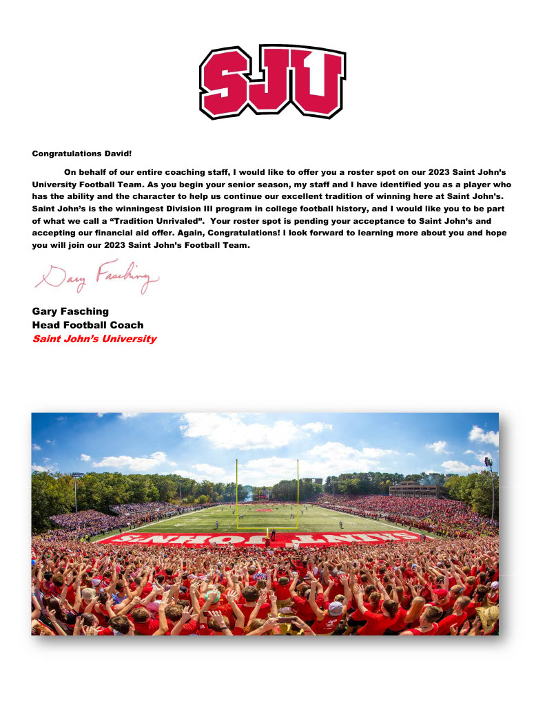 Blessed to announce I have received my 3rd football offer from the St. John Johnnies. Thanks coach <a href="/SJUFBCoachDumo/">Damien Dumonceaux</a> <a href="/SJUGaryFasching/">Gary Fasching</a> <a href="/SJUDefense/">Brandon Novak</a>