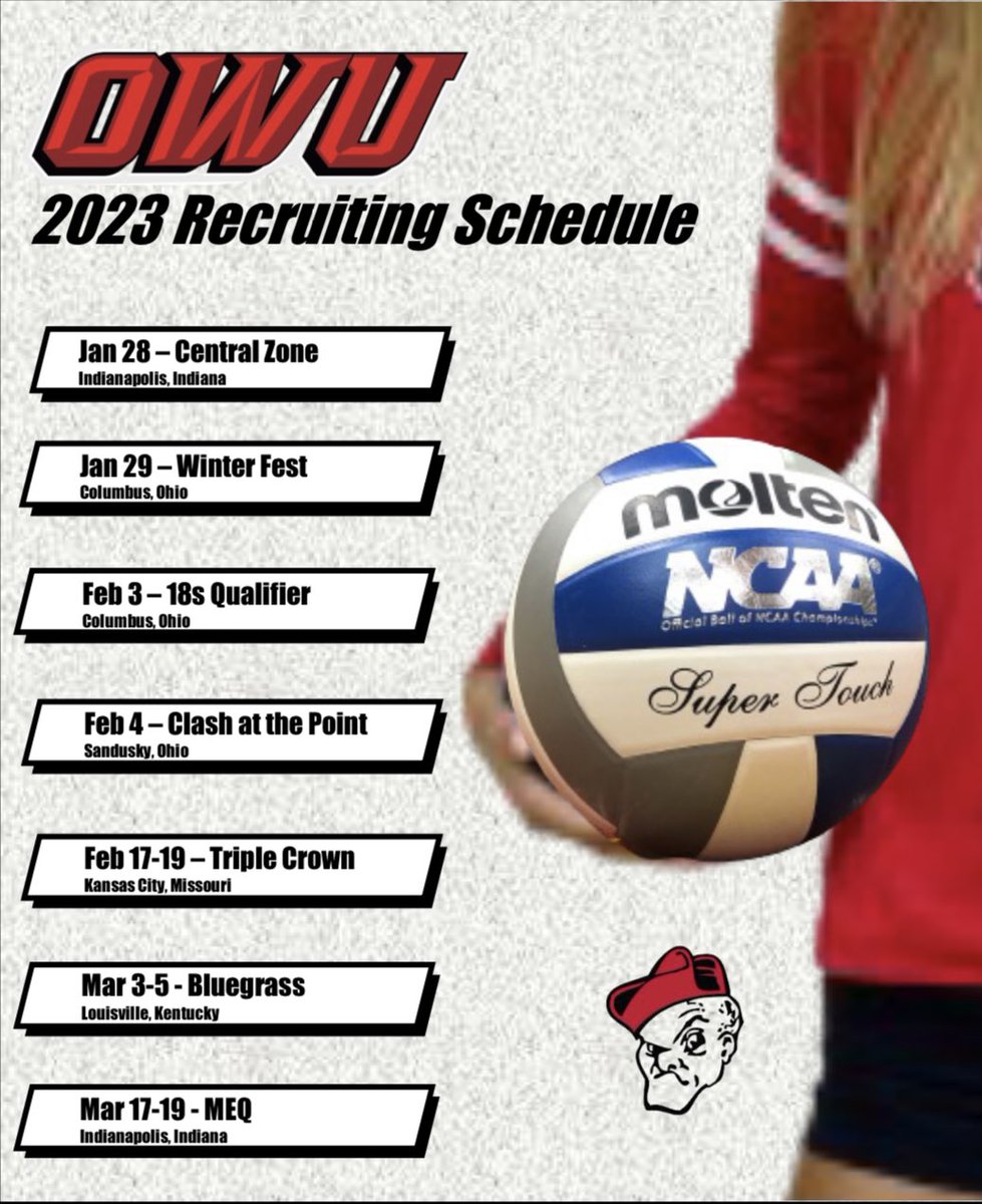 OWUVolleyball's tweet photo. ❄️ Winter Recruiting Schedule ❄️ 

Can’t wait to see some future Bishops! 🚘✈️🏐 Make sure your University Athlete profiles are updated! 

#owuvb #jagcup #futurebishops #recruiting #club #clubvolleyball #ontheroad #gobishops https://t.co/vg7QsLIyQY