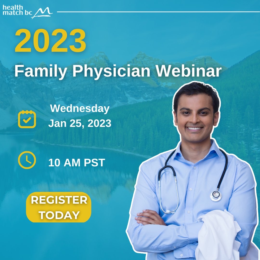 We're excited to kick off our new season of family physician webinars! If you want to live and work in British Columbia as a family physician, join us for our first session on January 25 at 10 AM PST!

Register today: ow.ly/oxHF50MwylM
 
#HealthMatchBC #FamilyPhysician