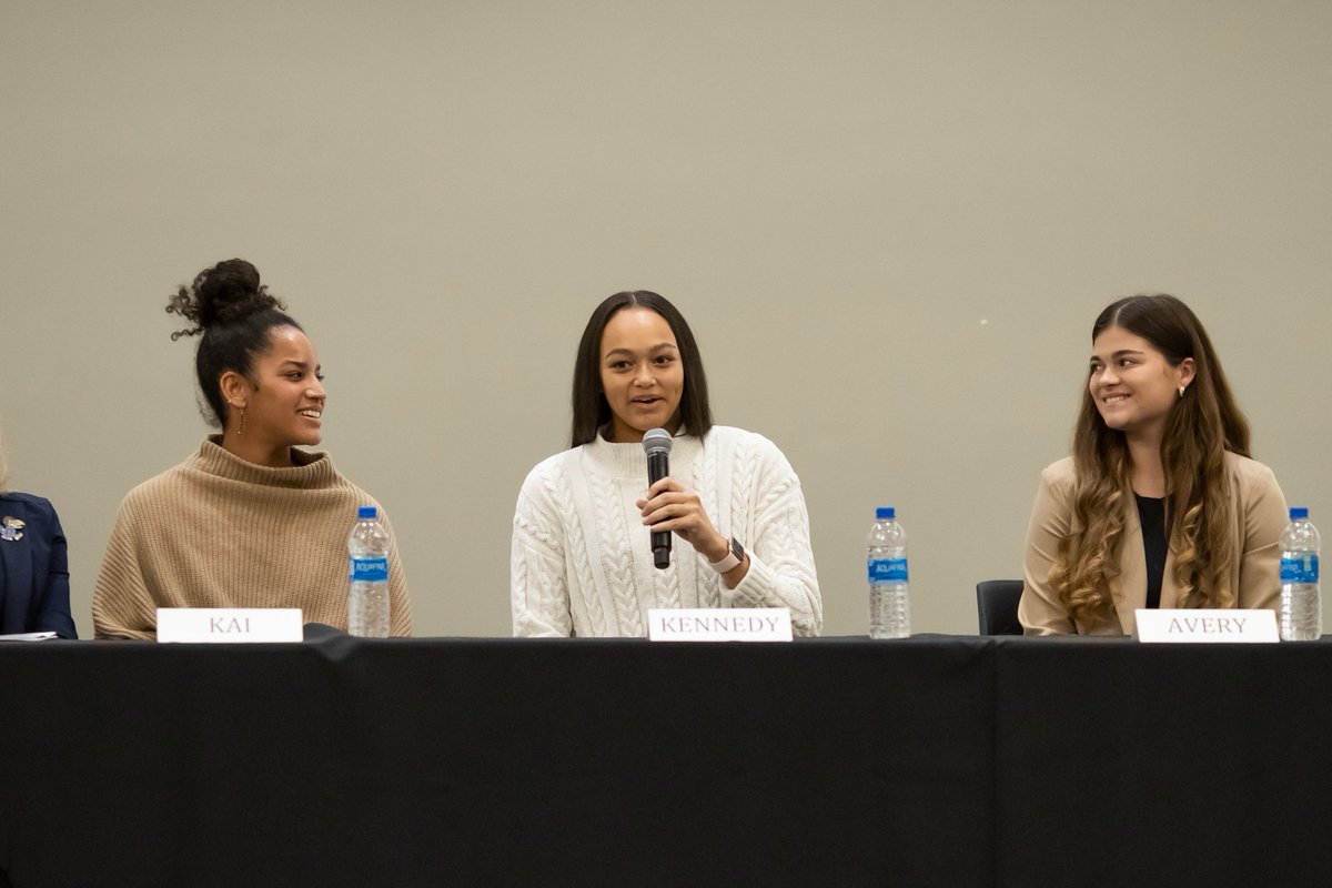 KUAthletics's tweet photo. A great celebration of 50 Years of Title IX and the impact of women's sports 🙌

Thank you to the Women Philanthropists of KU for hosting, and Avery Smith (@KUWSoccer), Kai Alexander (@KU_Rowing) and Kennedy Doakes (@KUTrack) for sharing their stories! https://t.co/CdEdMBzlQb