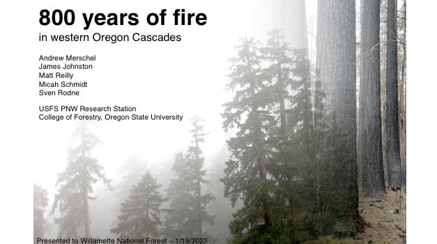 Dr. Andrew Merschel (PNW Research Station) presented his recent research on fire history. His work extended across western Oregon, including sites on the Willamette NF. The presentation and a copy of Andrew’s slides were posted here: usfs-public.box.com/s/1f6udrzd63wc…