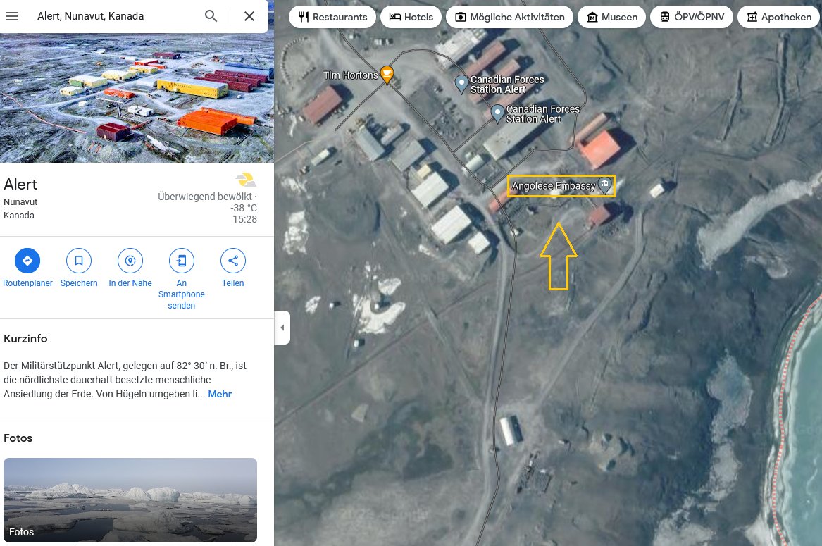SirListenalot's tweet photo. Jan17 0620z #KC135 #AE07A8 showed up way North. Why? Because someone picked up its signal! Who? Someone in Alert? I had a closer look at Alert and to my surprise I found an Angolese Embassy there... ๐
https://t.co/CUb9PJvVGL