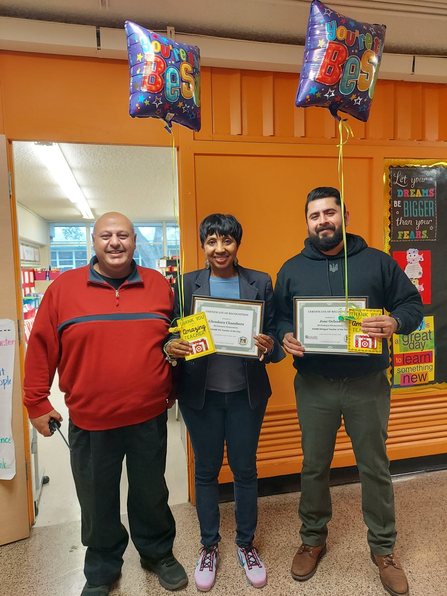 McNamara Elementary's 22-23 HAABE ESL and Bilingual teachers of the year could not be more deserving! 🥳 Mrs. Chambers and Mr. Ochoa are absolute rockstars 🌟 who make a difference EVERY DAY! Congrats! 🏆 <a href="/mcnamaraeshisd/">McNamara ES</a> <a href="/ElachkarToufic/">Elachkar</a> @TeamHISD <a href="/HAABE_/">HAABE</a>