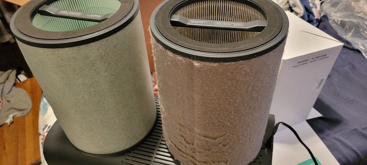 ProgressiveRev's tweet image. Replaced the allergen filter on my @WyzeCam Air Purifier after 90 days. Filter on the right is the old one, on the left is the new one. Can't believe all the crap I would have breathed or collected on my furnishings! (Purifier is in my bedroom.)
