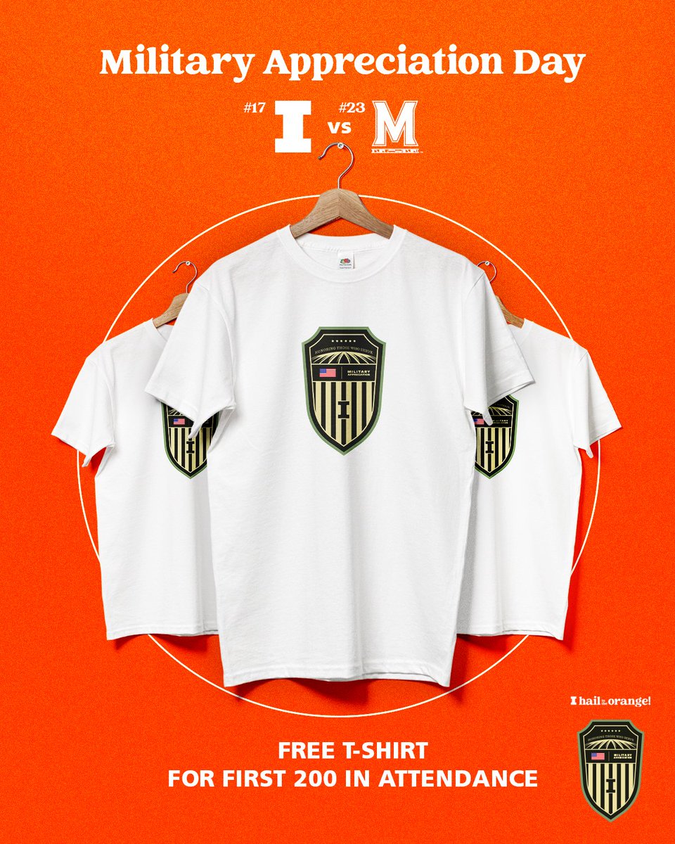𝑰𝑪𝒀𝑴𝑰: First 200 fans in the doors Sunday get 𝐅𝐑𝐄𝐄 Military Appreciation T-Shirts‼️

🔶 Dual vs. No. 23 Maryland starts at 2 p.m. CT

#Illini I #HTTO