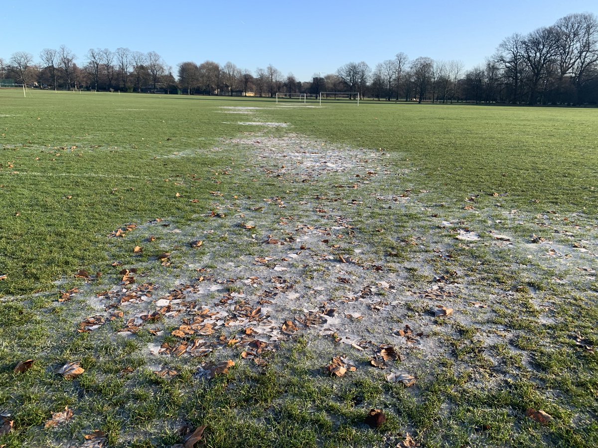 Last week’s puddles 🤿 are this week’s ice rinks ⛸️. No games tomorrow. Here’s hoping for a milder and drier week to come #grassrootsfootball