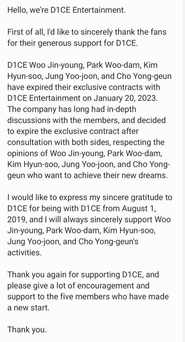 nugubgs_'s tweet image. D1CE has announced that their contracts have expired and they have unfortunately disbanded. We wish them the best in their future careers!

@officialD1CE #D1CE