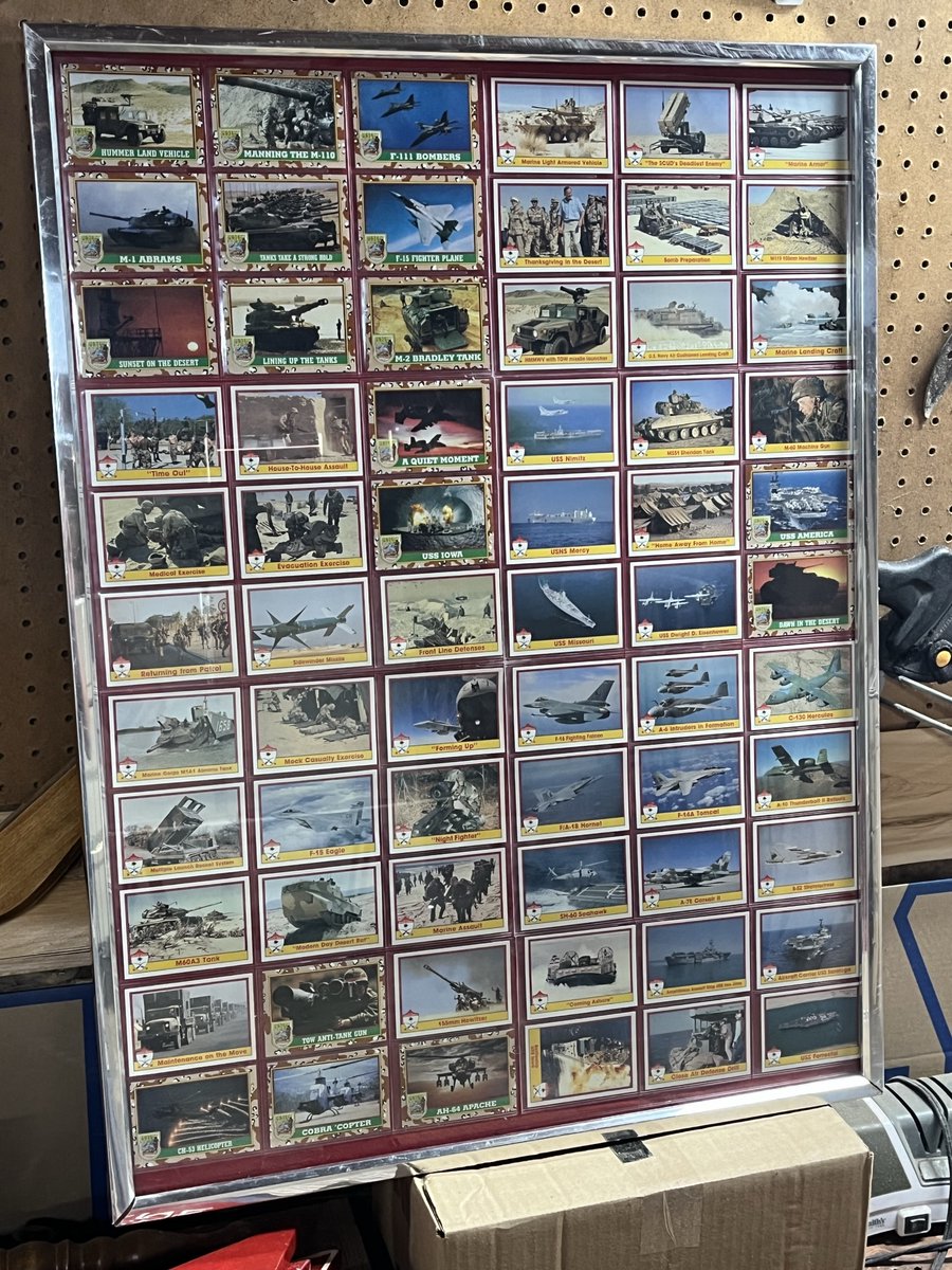 Took a bunch of the Desert Shield/Storm trading cards and framed them today, then hung up in my VFW!  66 cards in total.  Still a bunch in the original binder I found at my VFW Post! Brownstown VFW 9770, Brownstown IL.... #VFW #desertstorm #Iraq #desertshield