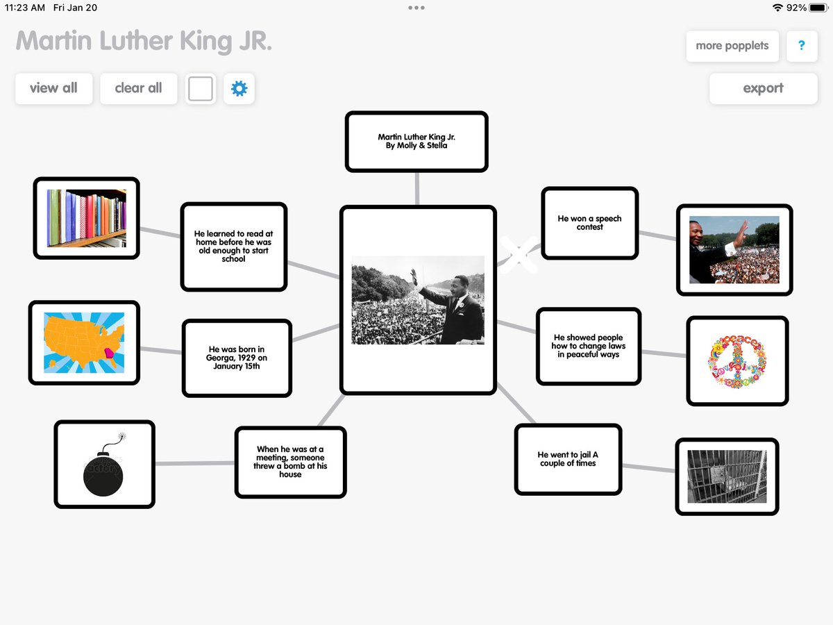 We celebrated the life of Dr. Martin Luther King Jr. this week through reading and asking questions, writing informational pieces, making movies on Clips, and using different apps to show what we know with our 5th grade buddies. We have a dream to make the world a better place❤️
