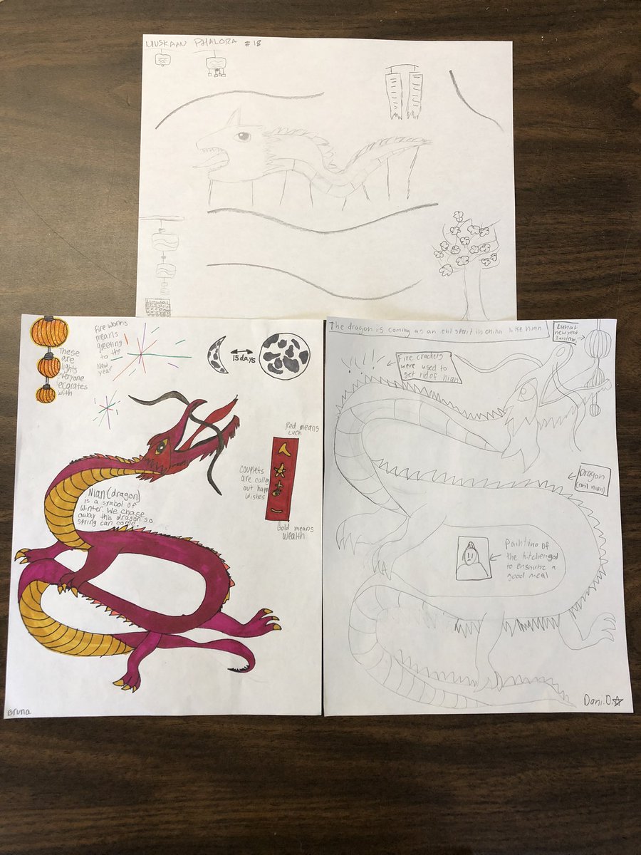Chinese New Year Jan. 22, 2023. Creative Gr5 students read about the Chinese / Lunar New Year customs and traditions, then drew wonderful illustrations with captions. <a href="/mbernal_DrB/">Michelle Bernal</a> <a href="/fernbrooknj/">Fernbrook Elementary</a> <a href="/KatherineTThorn/">Katherine Thorn</a>