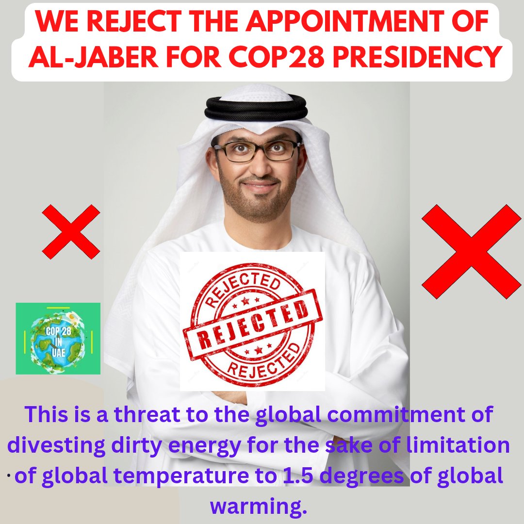 We need to be firm and protest against this impunity,otherwise cop28 is going to be a conference of polluters. ou wouldn’t invite arm dealers to lead peace talks. So why let oil executives lead climate talks?
#OilCOP28 #NoToCOP28P #REJECTCOP28PRESIDENT pacja.org