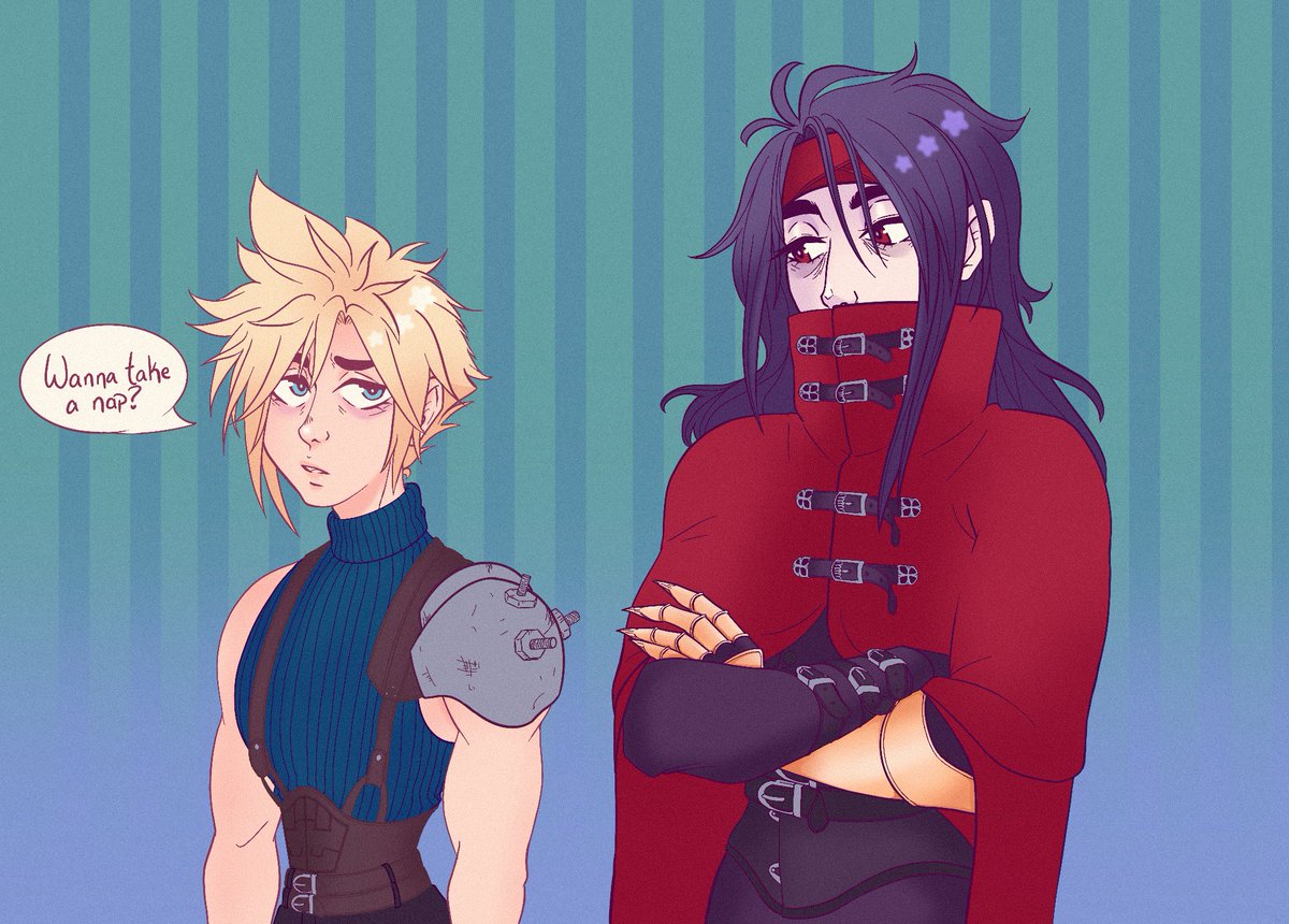 It’s been a rough week. Time to catch up on ZzZZzzzZ. 🛌 💕 
#CloudStrife #VincentValentine #FF7 #FF7R #strifentine