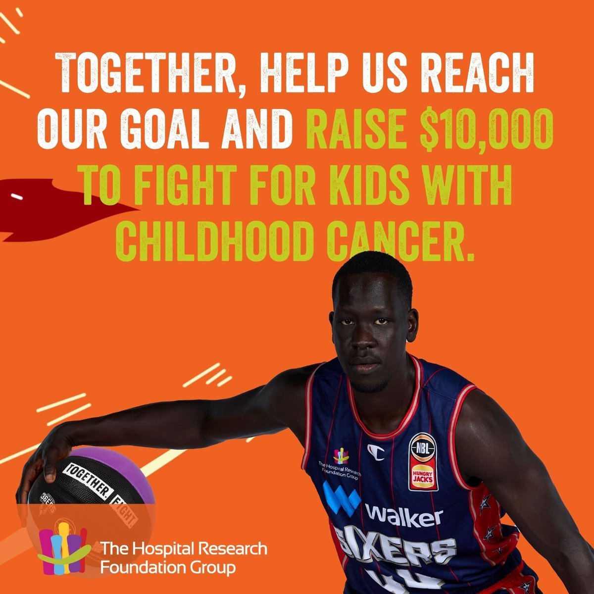 Adelaide36ers's tweet photo. Join the Sixers Fight for @hosp_research.
Together, help us reach our goal and raise $10,000 to fight for Aussie kids with childhood cancer.
Donate now and join the #SixersFight: https://t.co/7pb6MRxehY

#WeAreSixers #SwoopTheHoop #TogetherFight
#SixersFight #ChildhoodBrainCancer https://t.co/I11GVSWh3T