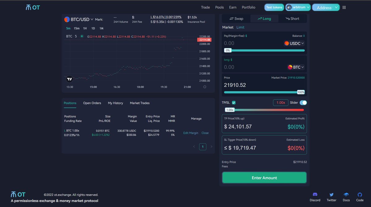 OT | Onchain Trade (@onchaintrade) on Twitter photo First ever protocol to offer all DeFi legos in one sleek UX, #OT generates #RealYield from multiple sources
1️⃣ Spot and Stableswap Fees
2️⃣ Perpetual trading Fees
3️⃣ Margin trading Fees
4⃣ Borrow Interest rates
5⃣ Protocol revenue sharing via $OT
Now live on <a href="/arbitrum/">Arbitrum</a> Goerli First ever protocol to offer all DeFi legos in one sleek UX, #OT generates #RealYield from multiple sources
1️⃣ Spot and Stableswap Fees
2️⃣ Perpetual trading Fees
3️⃣ Margin trading Fees
4⃣ Borrow Interest rates
5⃣ Protocol revenue sharing via $OT
Now live on <a href="/arbitrum/">Arbitrum</a> Goerli