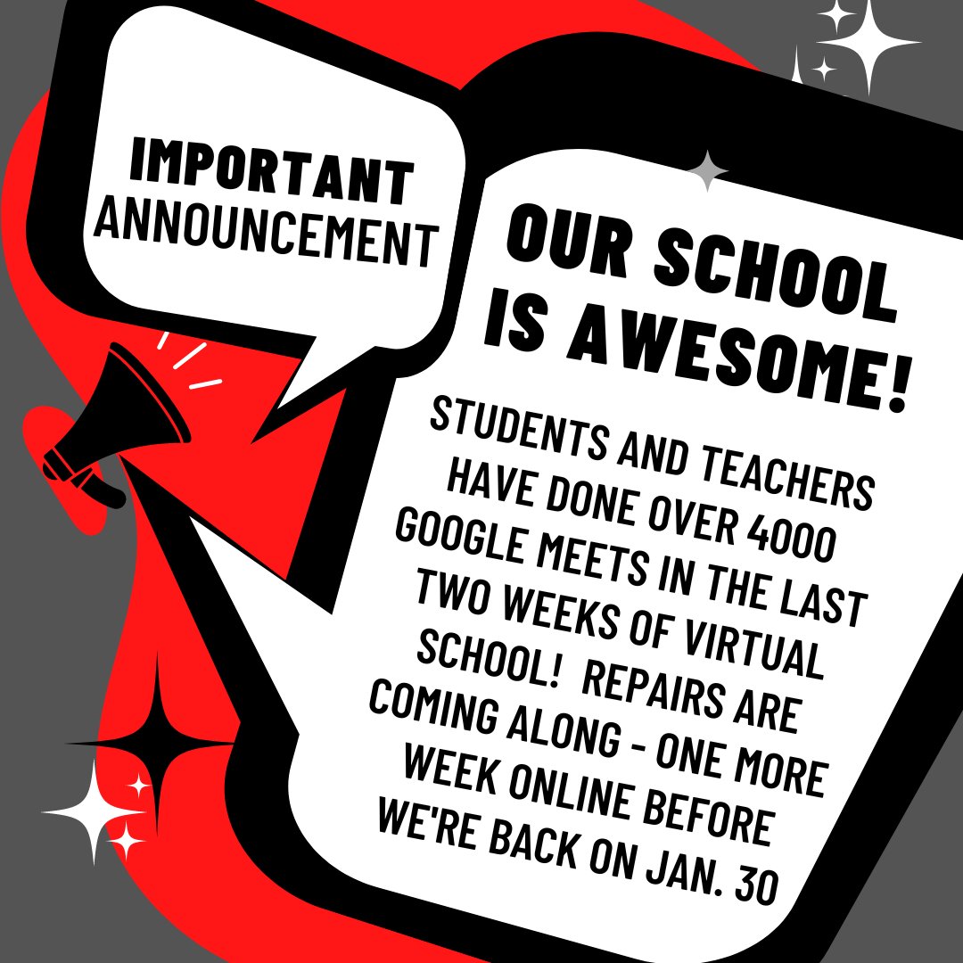 Over 4,000 Google Meets - over 1,700 contacts home - RHS staff and students are making the best of a tough situation.  One more virtual week before we are back on Jan. 30!  @rhsreddevils <a href="/wearrrichmond/">WeRrichmond</a>