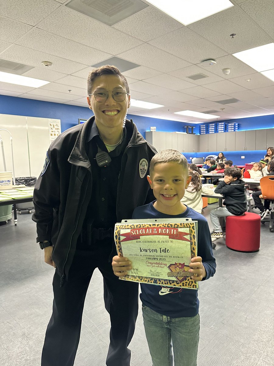 During a school check at <a href="/lasselleVVUSD/">Lasselle Elementary</a> 🐆 <a href="/VVUSDPDReserve3/">Reserve Officer Nguyen</a> and I the opportunity to sit in on “Student of the Month” for these two awesome students. Congratulations on your award!!! Way to show your spots! <a href="/VVUSDPD/">VVUSD-Police Department</a>