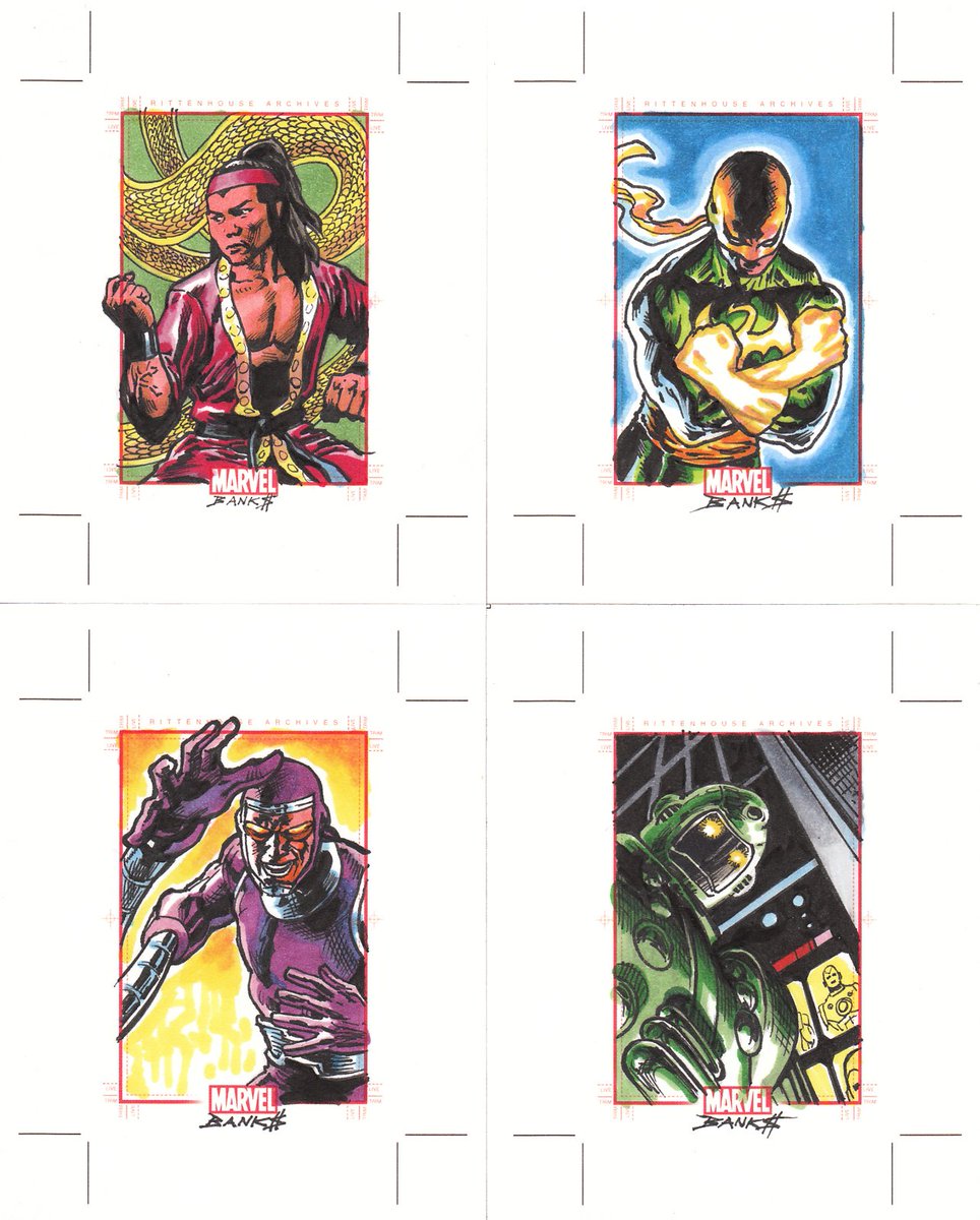 RealBankster's tweet photo. #tbt Back when I used to do sketch card art.  Marvel's Shang-Chi, Iron Fist, Machine Man and Titanium Man. https://t.co/HGyrbAMBnz