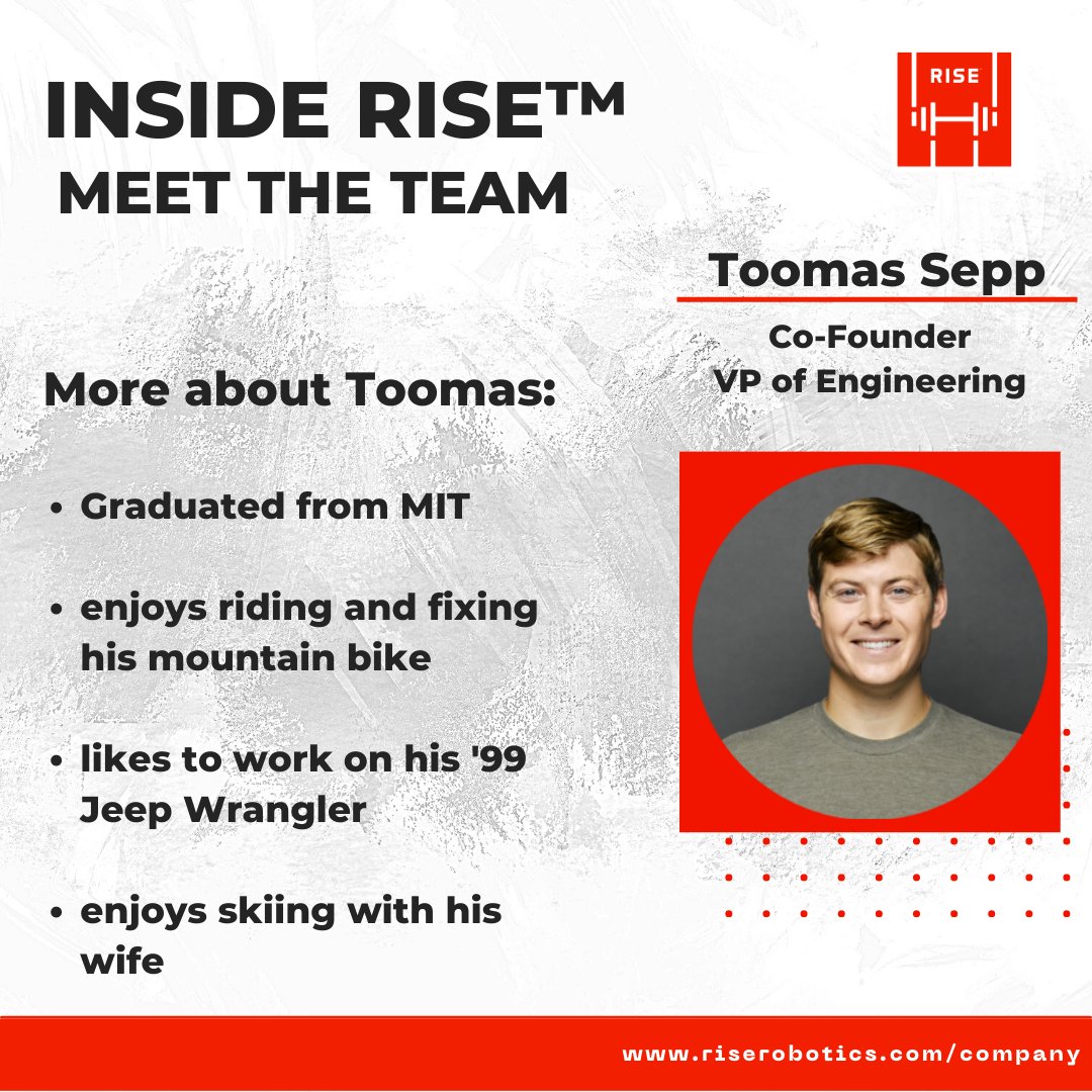 RiseRobotics's tweet photo. To hear more about Toomas, the evolution of RISE™Technology and the company's vision for the future, tune in here: https://t.co/zn0U1gx6sP

#RiseInside #RiseRobotics #employeespotlight #employee #companyculture #engineer #engineering #cofounder https://t.co/8mV2iIqjDN