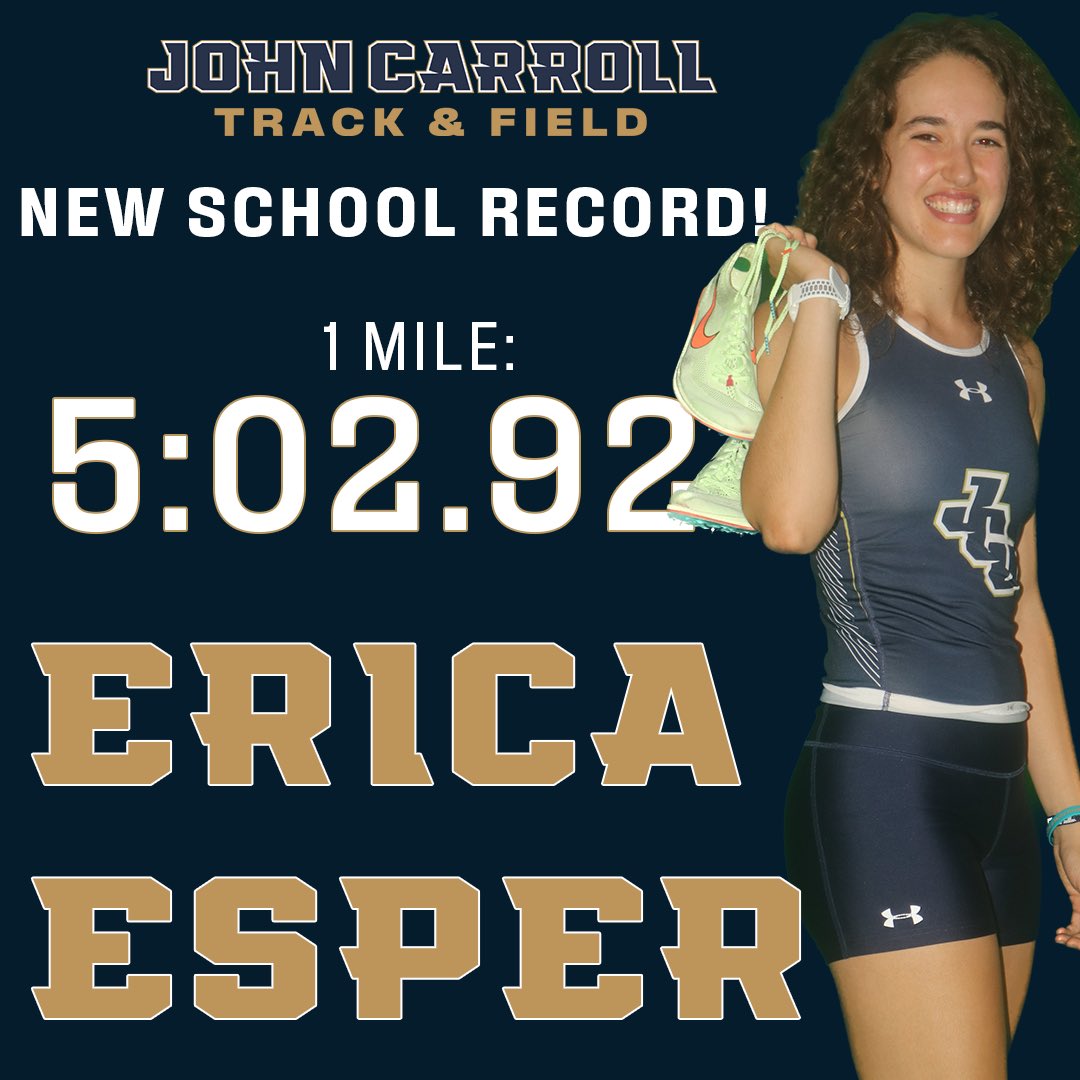 jcusports's tweet image. WT&amp;amp;F: WE HAVE A NEW SCHOOL RECORD HOLDER IN THE MILE!

Erica Esper has secured the school mark on the indoor mile with a time of 5:02.92, breaking the previous record of 
5:03.75 set by @thesportsGab! 

#StreakUp ⚡️ @JCUXCTF