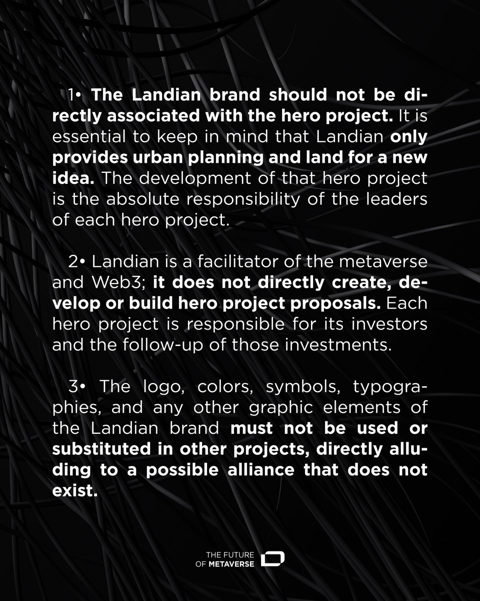 LandianMeta's tweet photo. We are growing more and more, and we want it to be a great experience for you. That's why we share with you these guidelines about the use of our brand. Thank you for all your support, we love to build the future together with you!🖤
#landian #therealweb3 #crypto #web3 #Metaverse https://t.co/rCgUyK7tpu