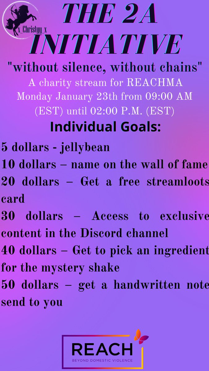 x_christyy_x's tweet photo. Have you guys seen the charity goals? They are so awesome! Part 1:
#twitch #twitchstreamer #twitchcharity #streamcharity #streamergirl #gamergirl #streamcharity https://t.co/JMKBg8s7jj