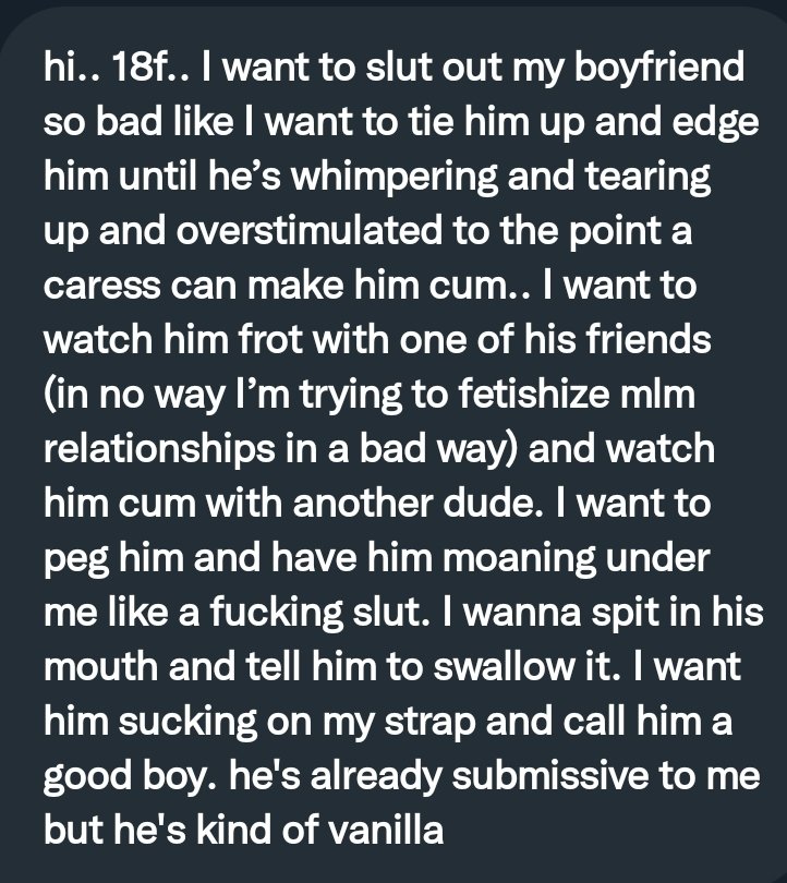 PervConfession on Twitter "She wants to fuck her boyfriend and dominate him"