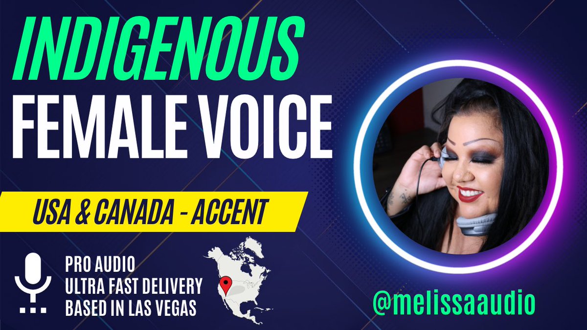 I record pro-quality voice overs, audio books, narrations, e-learning videos, commercials, meditations, social media vids, IVR’s, and more. 

Hire me on Fiverr: fiverr.com/share/Q4Vr31?u…

Or email: booking@melissaaudio.com

#indigenous #voiceover #voiceacting #femalevoice